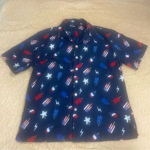 Mens Navy Blue Patriotic Ice Pops Fourth Of July Button-Front Shirt Small